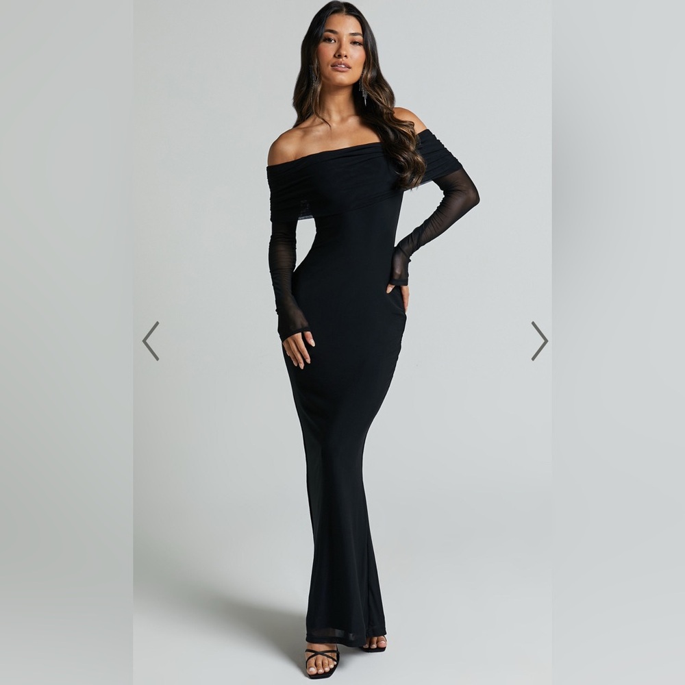 BETHANIE MAXI DRESS - OFF THE SHOULDER MESH DRESS IN BLACK - NWT